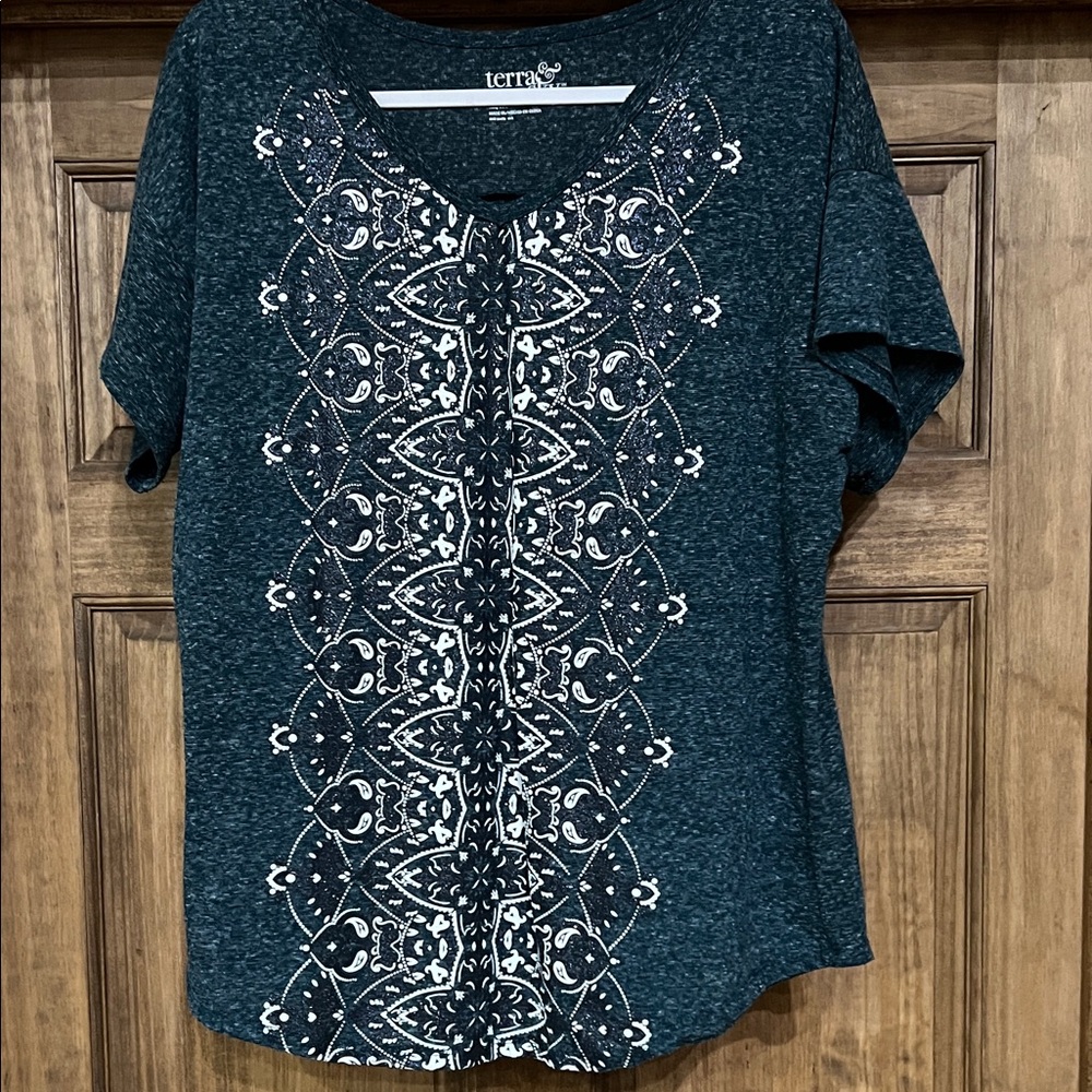 Terra & Sky Women's Teal and White Short Sleeve Top